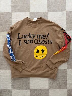 Amazon Brown Graphic Crewneck Sweater Lucky me! I see Ghosts